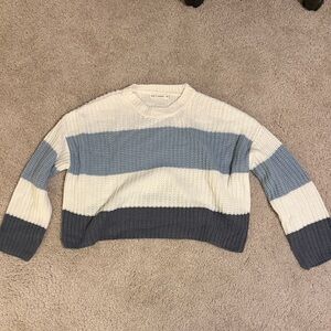 moon & madison Cropped Striped Sweater in Cream and Blue Tones